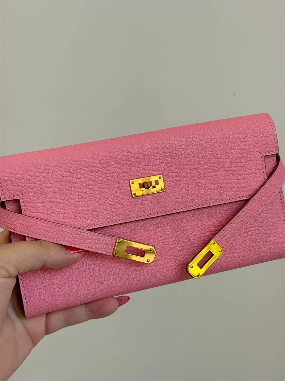 Hermes Pink Kelly Wallet with Gold Hardware 2014